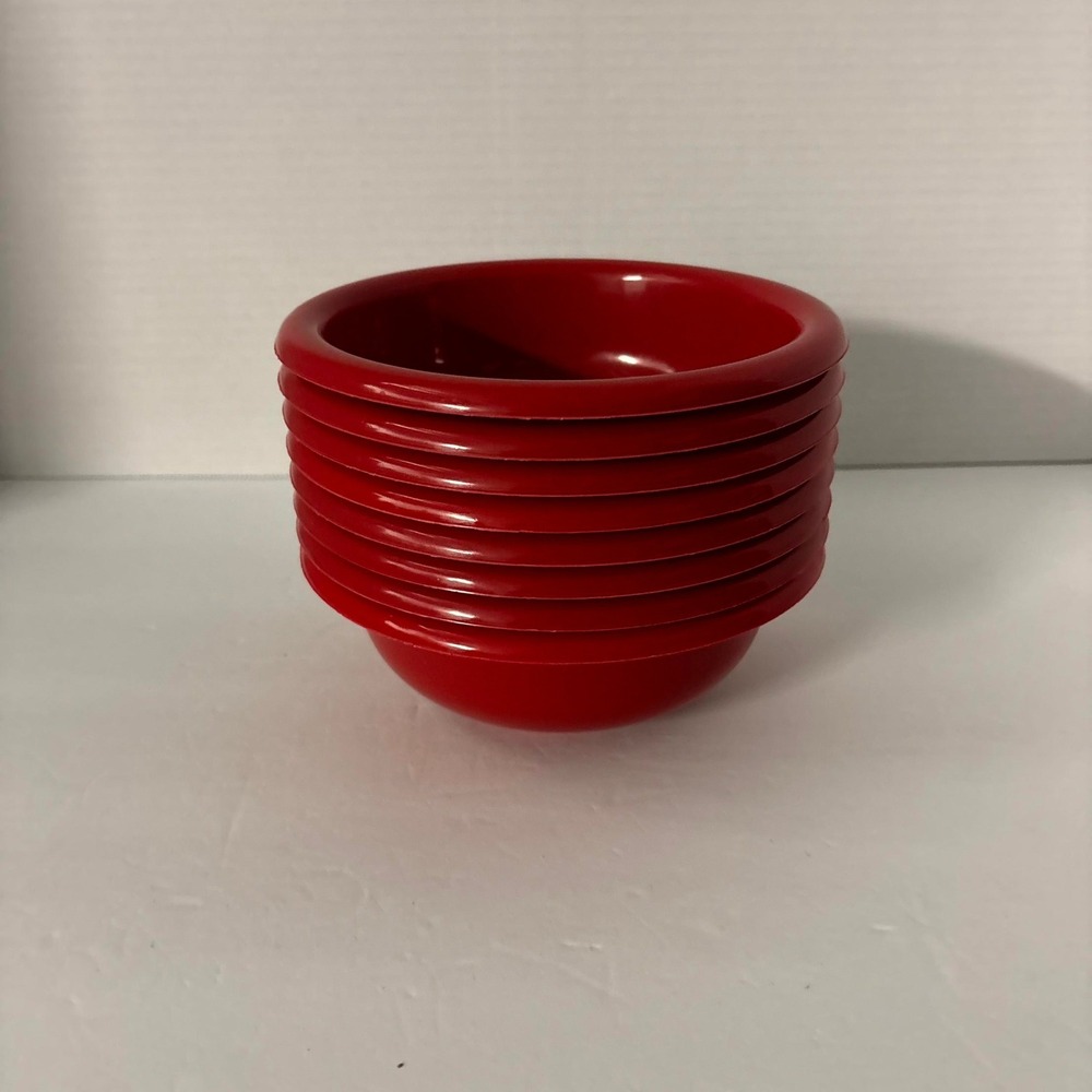 Set of 8 Red Plastic Nesting Bowls Stackable Mixing Serving Snack Kitchen Bowl